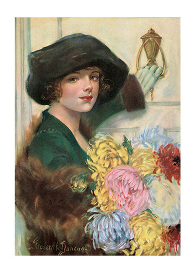 Ringing the Doorbell, With Flowers - Thank You Greeting Card