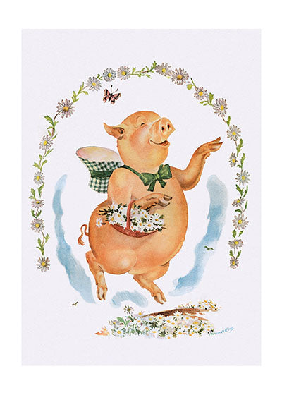 A Pig With Flowers - Birthday Greeting Card
