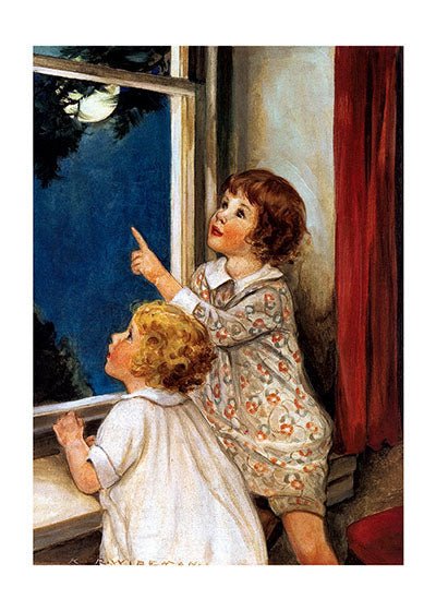 Girls Looking at Moon - Encouragement Greeting Card
