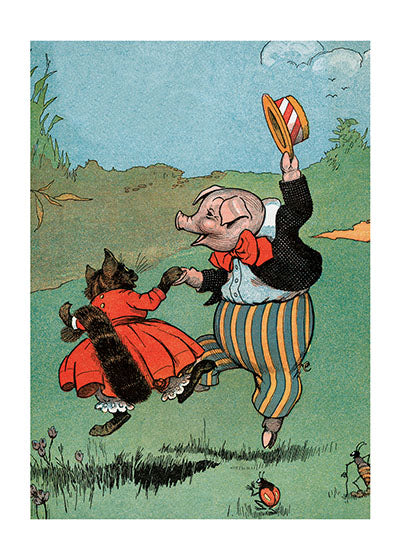 Cat and Pig Dancing - Celebration Greeting Card