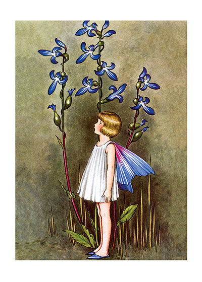 Fairy With Blue Lobelia - Fairies Greeting Card