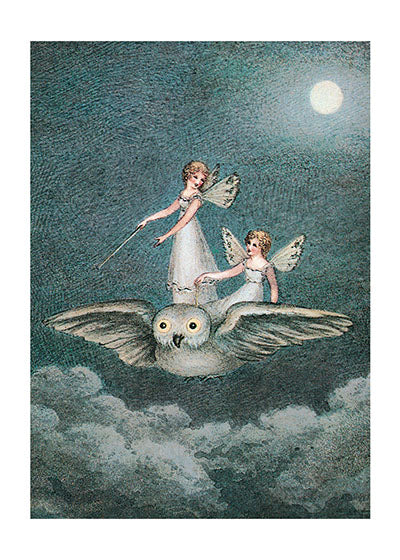 Fairies Riding Owl - Birthday Greeting Card