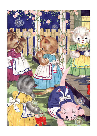 Kittens in Garden - Birthday Greeting Card