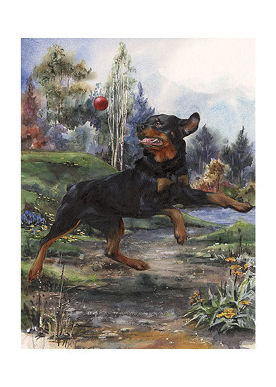 Carl Catching Ball - Good Dog Carl Greeting Card