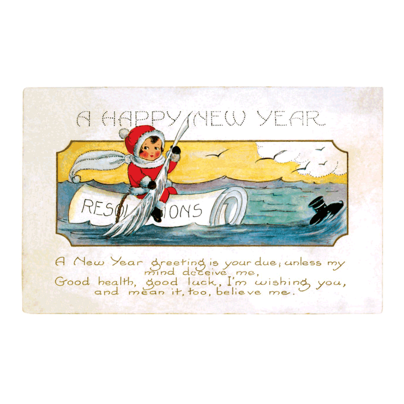 Happy New Year Postcard Book - 30 Unique Vintage Postcards