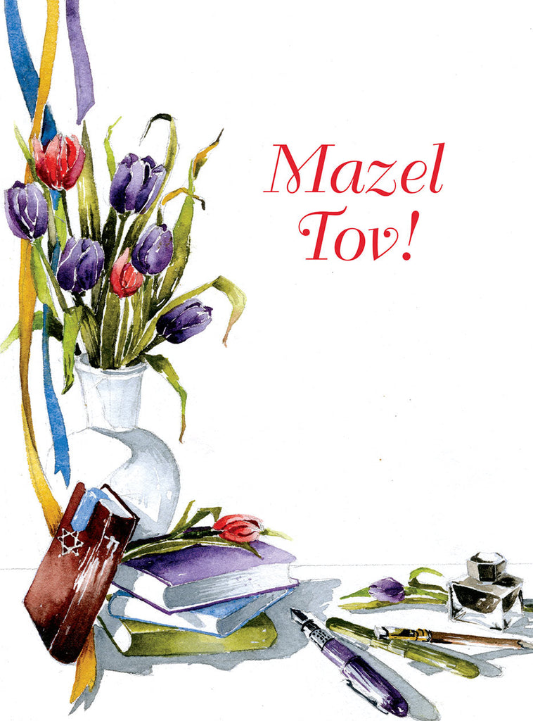 Tulips & Books - Jewish Greeting Card
