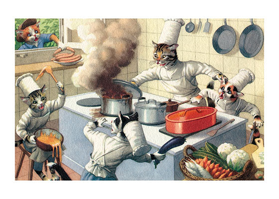 A Cat Cook with Big Problems - Captivating Cats Greeting Card