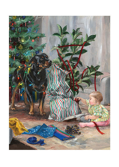 Carl & Madeleine Christmas Decorating - Good Dog Carl Greeting Card