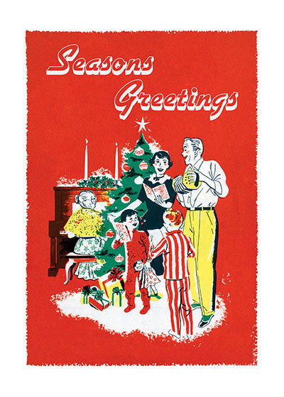 Fifties family Singing Carols around Christmas Tree - Christmas Greeting Card