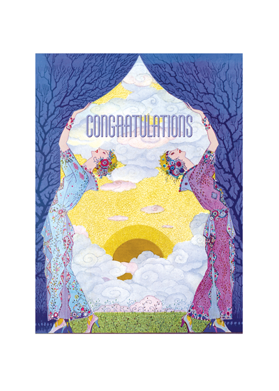 Women pulling curtains - Congratulations Greeting Card