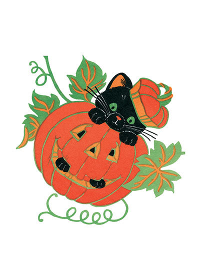 Cute Black Kitten in a Jack-o-Lantern - Halloween Greeting Card