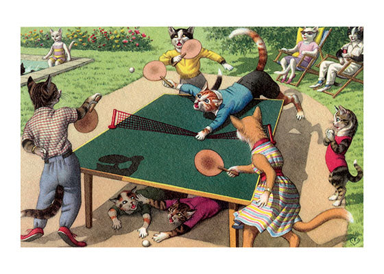 A Wild Game of Ping Pong - Captivating Cats Greeting Card