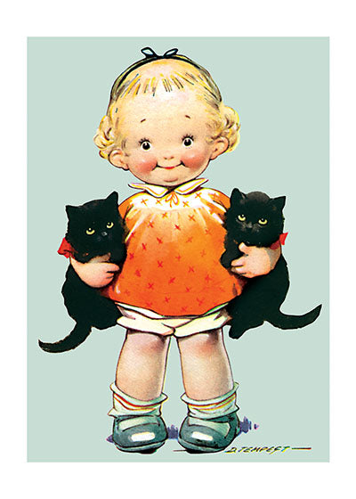 Little Girl With Kittens - Birthday Greeting Card