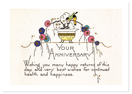 Elegant Birds and Flowers - Anniversary Greeting Card