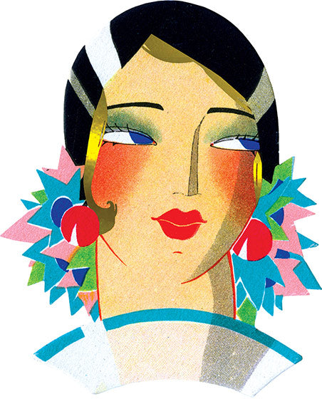 Lady With Bold Red Earrings - Art Deco Ladies Greeting Card