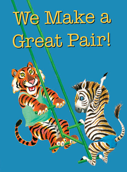 Tiger & Zebra on a Swing - Anniversary Greeting Card